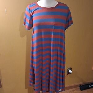LuLaRoe Red and Blue Striped Dress
